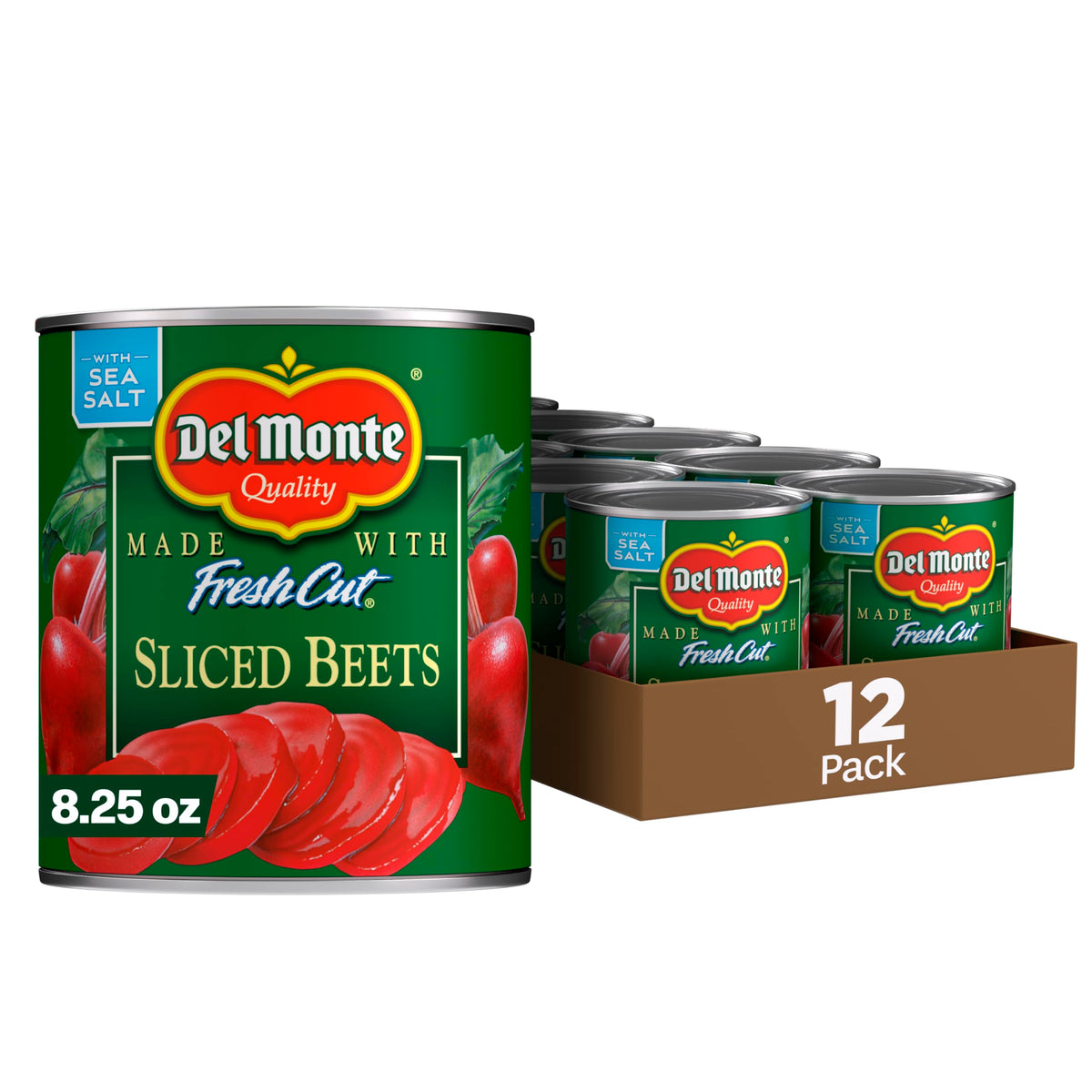 Del Monte Fresh Cut Sliced Beets pack of 12 cans ready for quick sides.