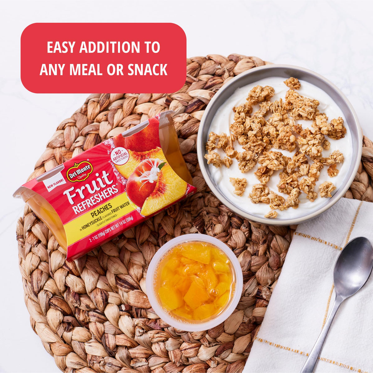 Non-BPA packaging protects freshness and makes cups easy to transport.