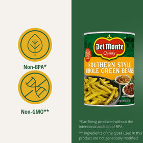 Del Monte green beans with bacon or onions as toppings option.
