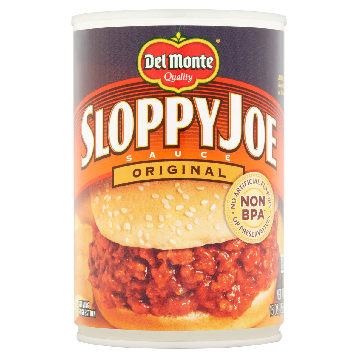 Del Monte Original Sloppy Joe 15 oz front can view, ideal pantry staple