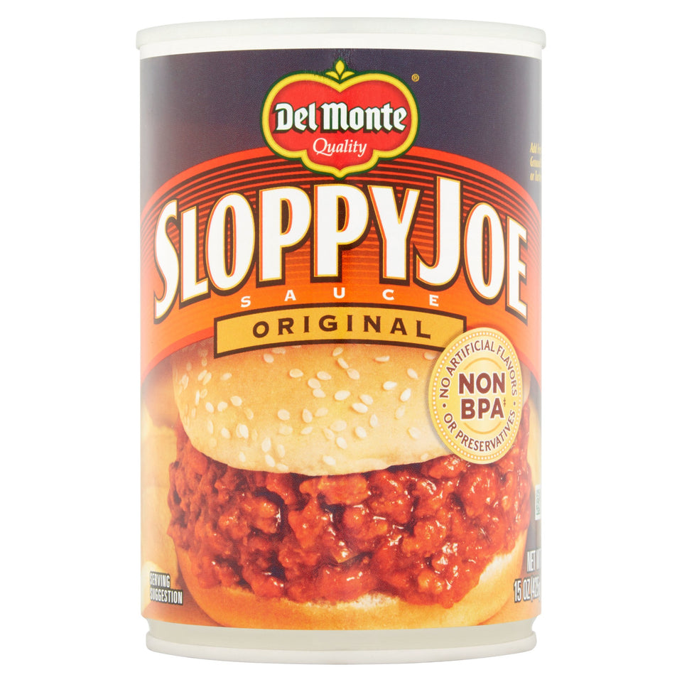 Del Monte Original Sloppy Joe 15 oz front can view, ideal pantry staple