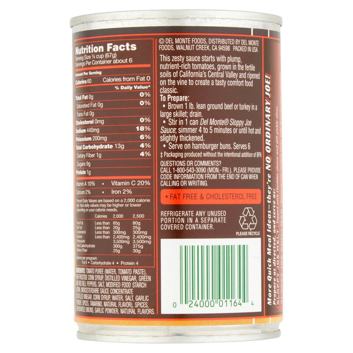 Six-pack of Del Monte Original Sloppy Joe 15 oz cans ready for stocking