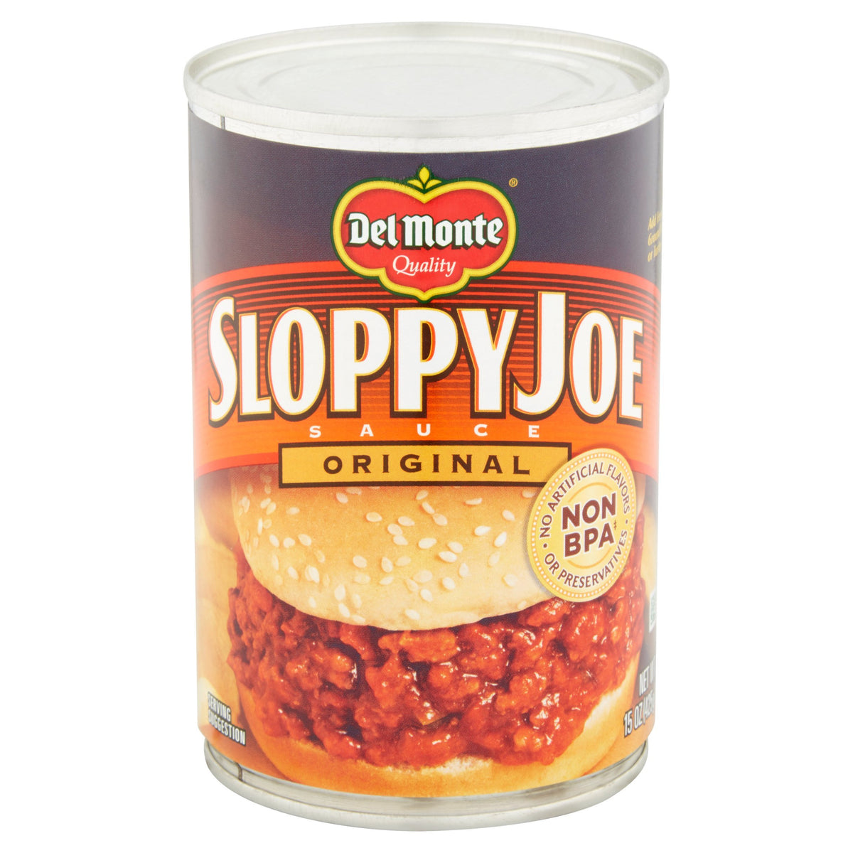 Pouring Del Monte Original Sloppy Joe sauce into a skillet for quick dinners
