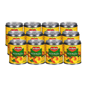 Del Monte sliced yellow cling peaches in heavy syrup, perfect on yogurt or cereal for a fruity boost.