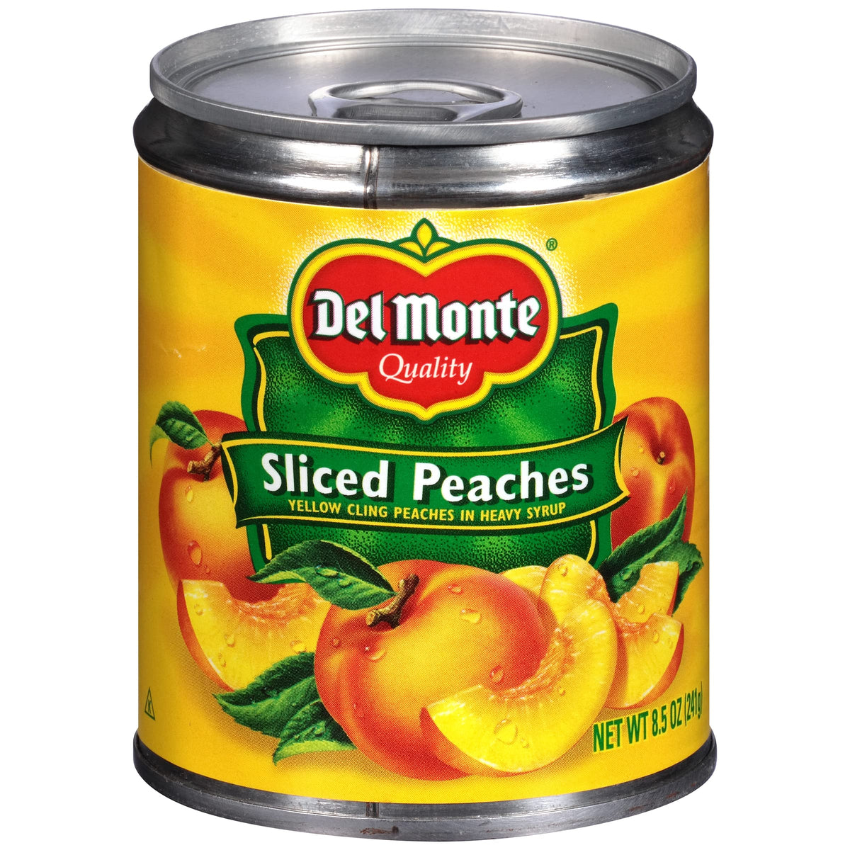 Del Monte peaches in heavy syrup ready to use in desserts and salads.