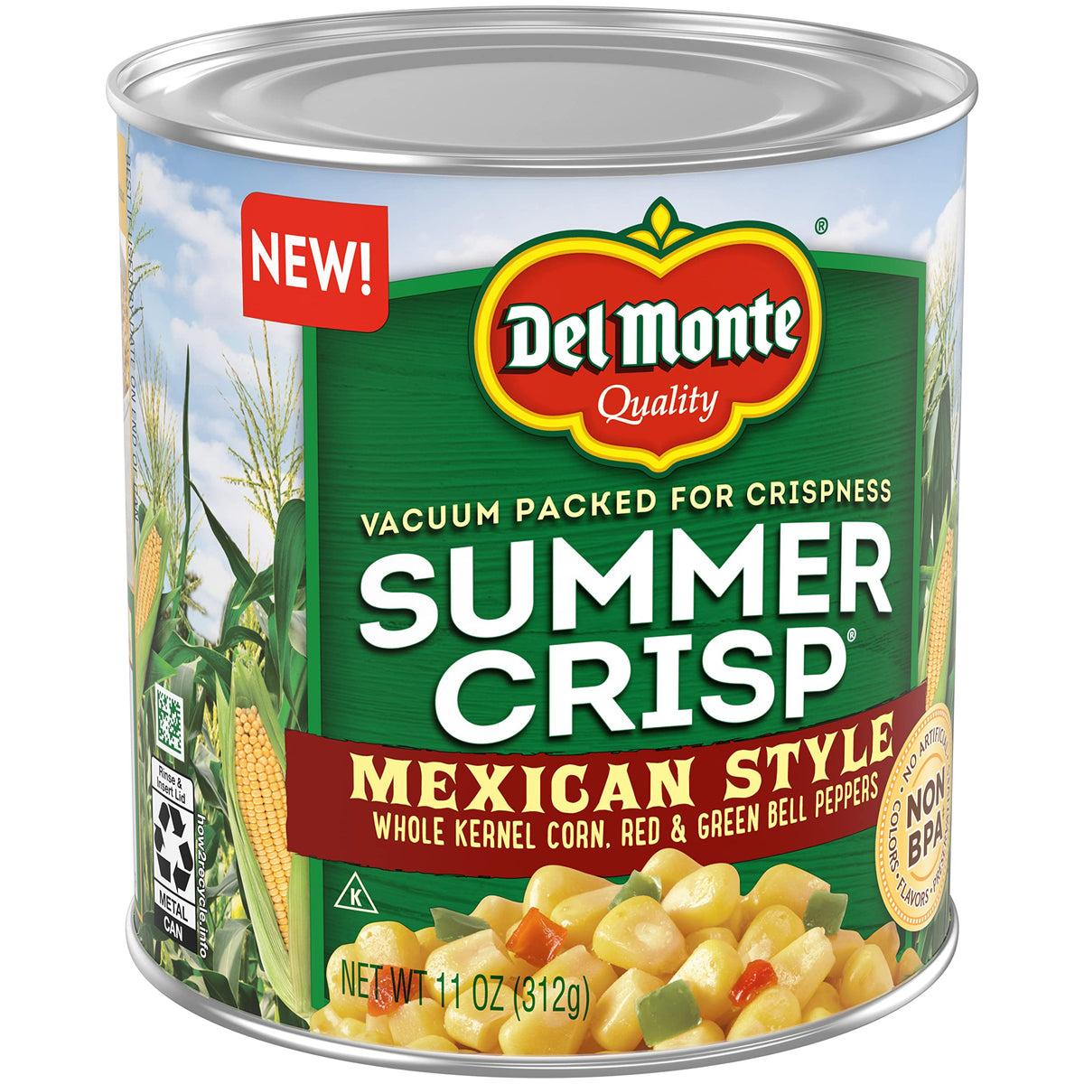 Del Monte Mexican Style Corn with peppers in can for quick flavor in cooking.