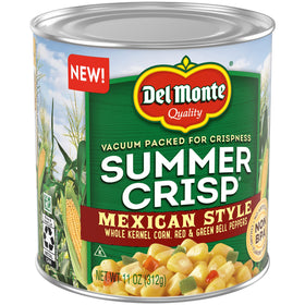 Del Monte Mexican Style Corn with peppers in can for quick flavor in cooking.