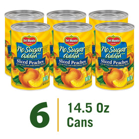 Del Monte yellow cling peaches close-up showing ripe slices in water.