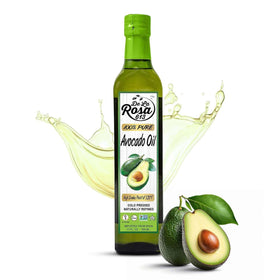 De La Rosa 613 avocado oil bottle pour highlights high-heat cooking and crisp dressings.