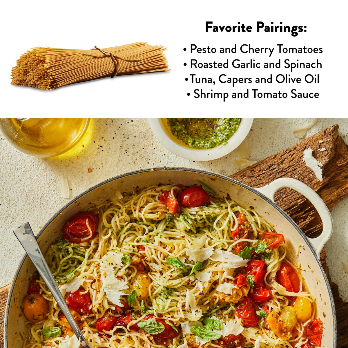 DeLallo capellini pasta cooked on plate, bright and delicate.