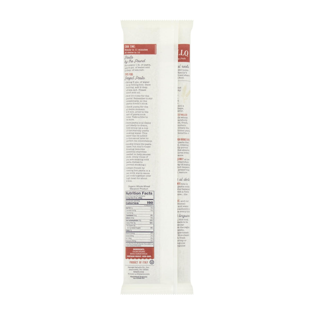 DeLallo four-pack pasta display, convenient pantry solution.