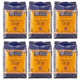 DeLallo Gluten Free Orzo 6-pack box, convenient for multi-meal meals.