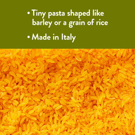 DeLallo Gluten Free Orzo in soup broth, enhancing comfort and texture.
