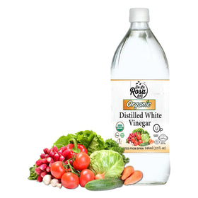 De La Rosa 613 organic distilled white vinegar bottle, 32 oz, ideal for dressings.