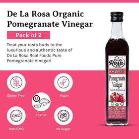 De La Rosa 613 pomegranate vinegar back label showing organic and kosher certifications