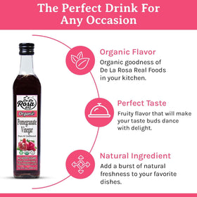 Pouring De La Rosa 613 pomegranate vinegar to brighten a dish