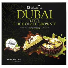 Delcato Dubai Style Pistachio Brownie Box in premium gift-ready packaging for sharing.