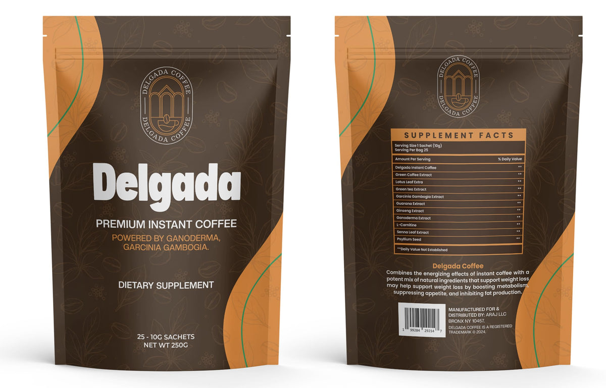 Delgada Instant Coffee plant-based blend for everyday well-being.