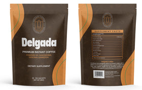 Delgada Instant Coffee plant-based blend for everyday well-being.
