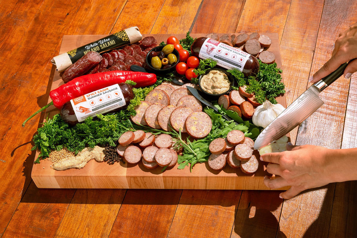 Deli Direct hickory-smoked sausage close-up with rich, savory aroma