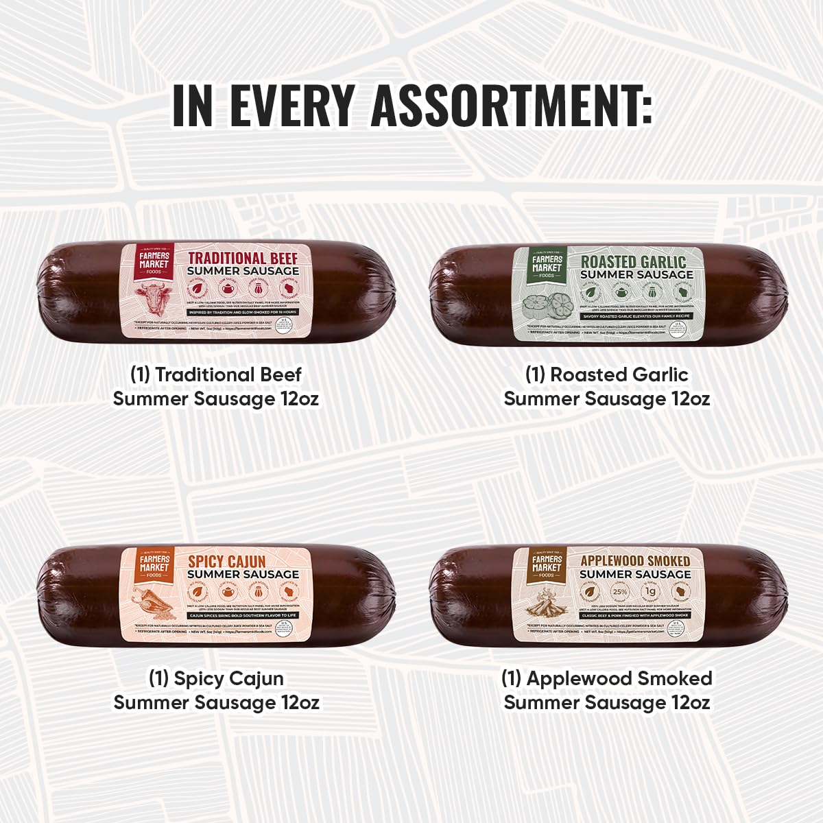 Deli Direct summer sausage 4-pack showcasing four varieties for variety