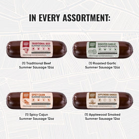 Deli Direct summer sausage 4-pack showcasing four varieties for variety