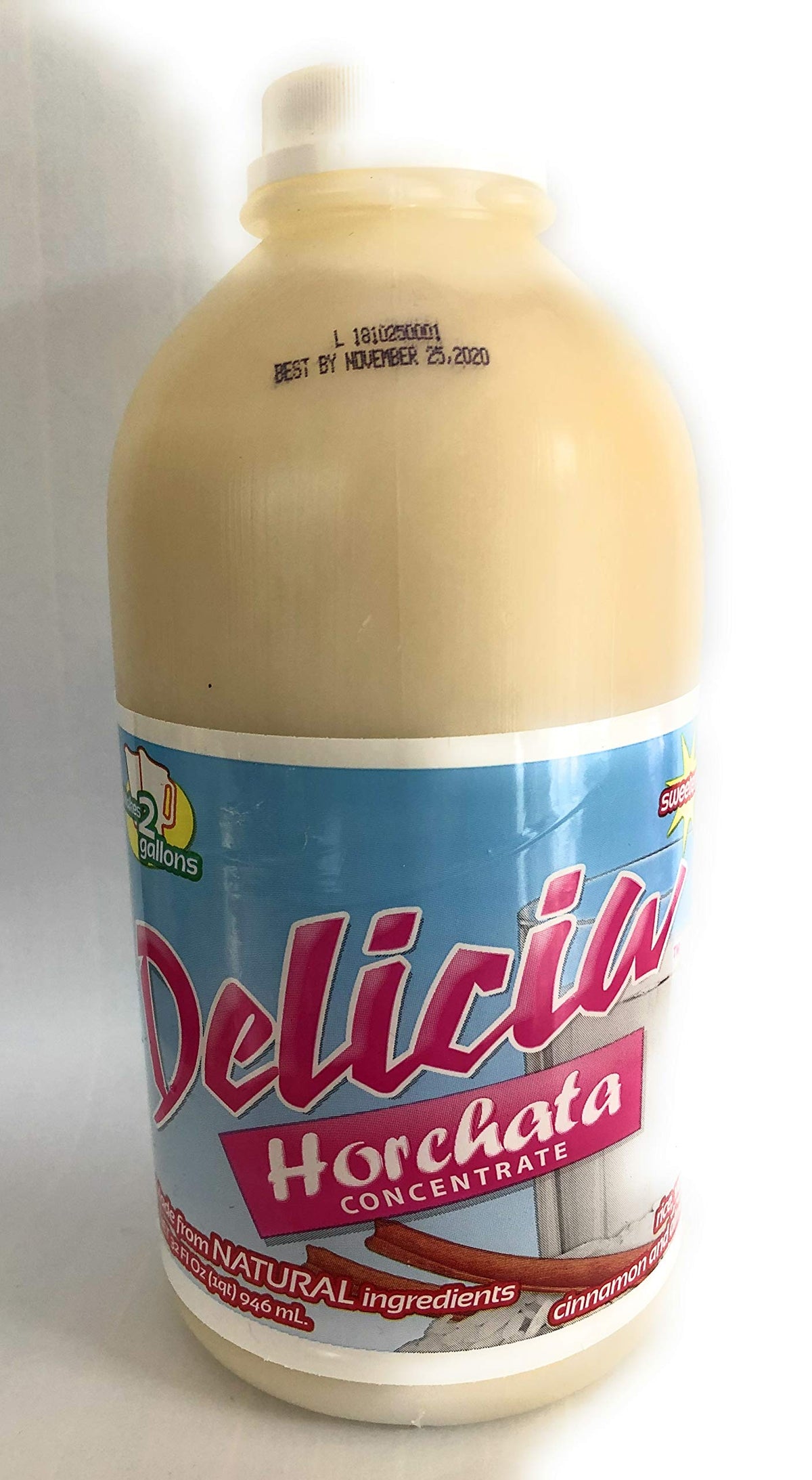 Delicia Horchata Concentrate bottle; easy-to-mix base for large batch horchata at home