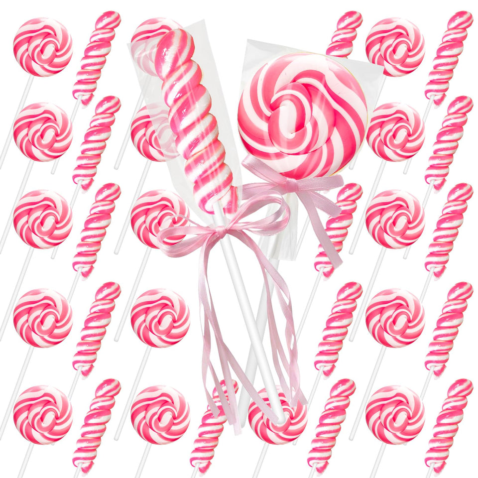 Delicyum pink-white swirl stick lollipop adds romantic charm to celebrations.