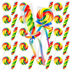 DelicYum rainbow lollipops 32-count swirl design add colorful focal points to celebrations.