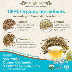 Close-up of cumin, coriander, fennel blend in DelighTeas, aromatic for digestion support