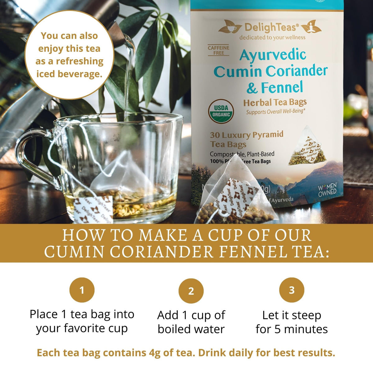 Steeping releases caffeine-free notes ideal for evenings.