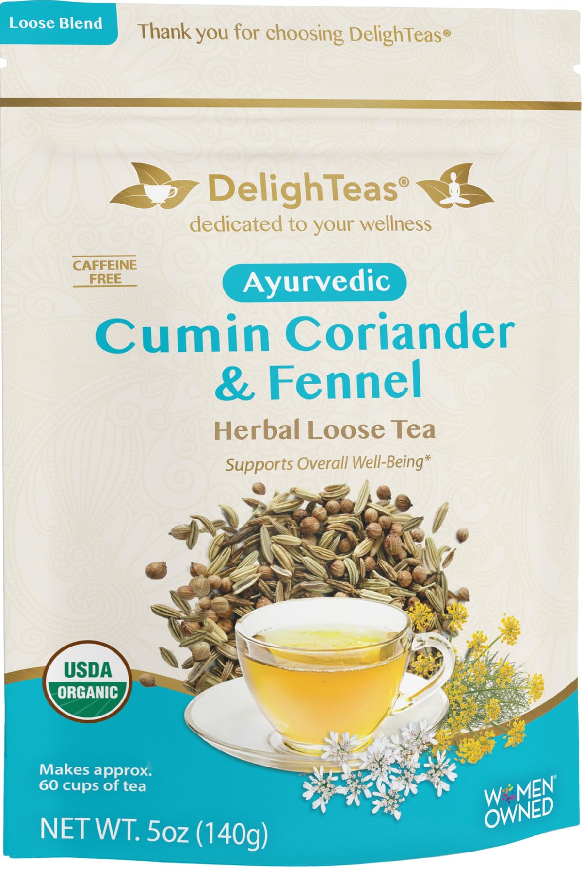 DelighTeas Digest & Detox packaging highlights organic blend for gentle digestion