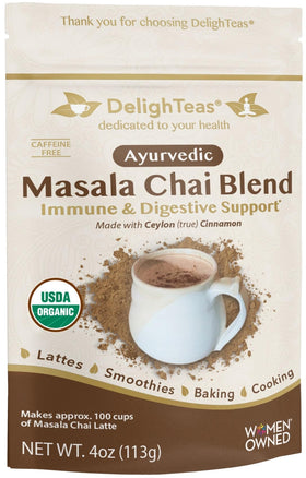 DelighTeas Masala Chai Powder Jar for caffeine-free chai at home