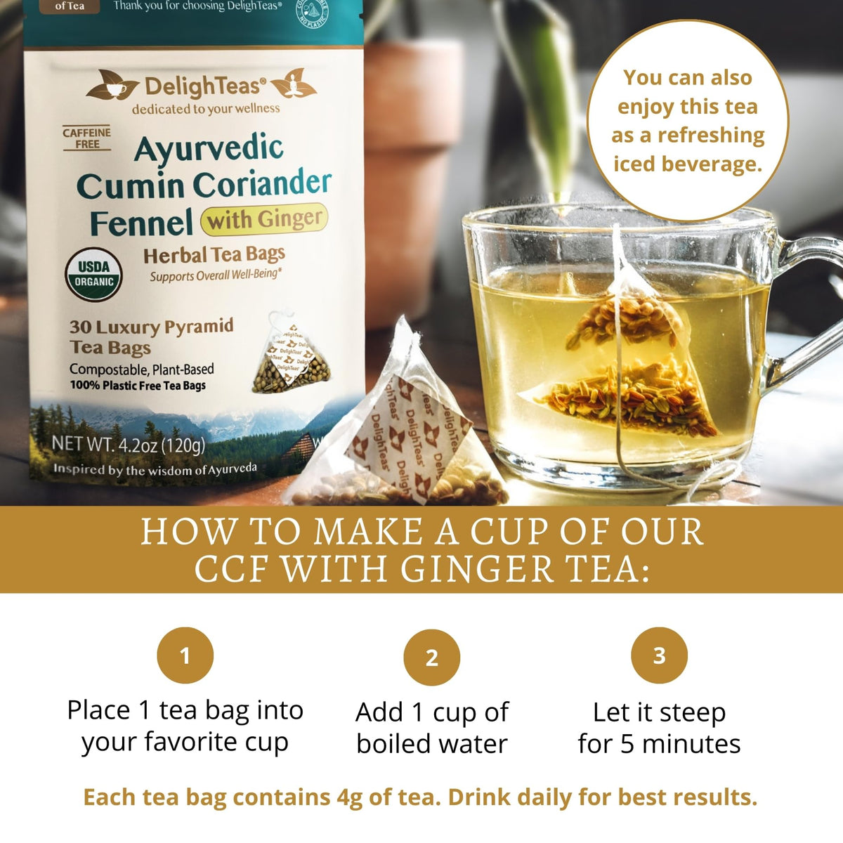 DelighTeas caffeine-free vegan kosher formula suitable for daily use.