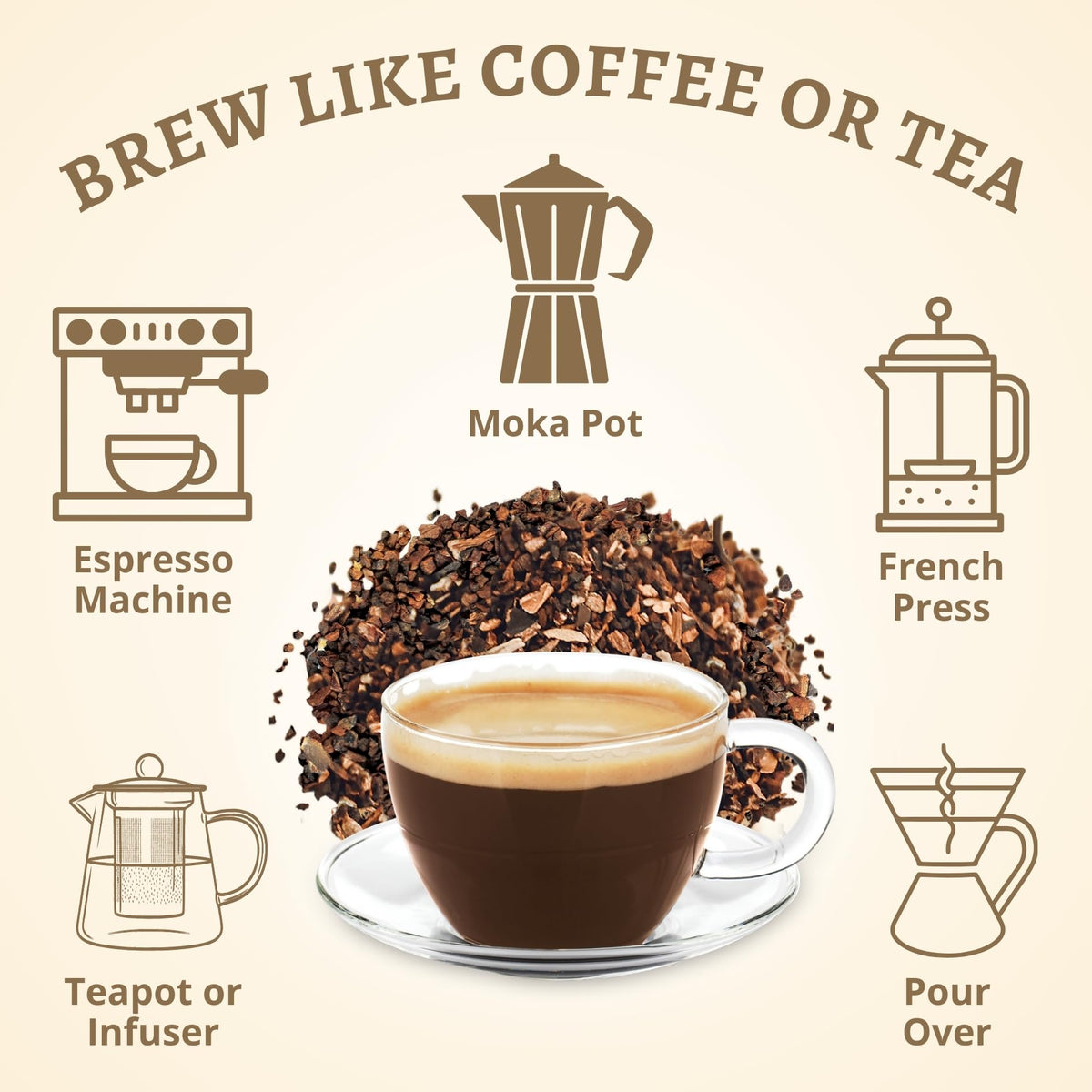 DelighTeas Organic Coffee Alternative iced beverage served with smooth caramel-like finish.