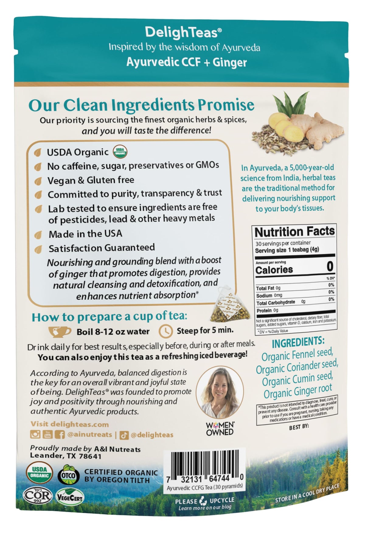 DelighTeas USDA Organic ingredients ensure pure, GMO-free herbal quality.