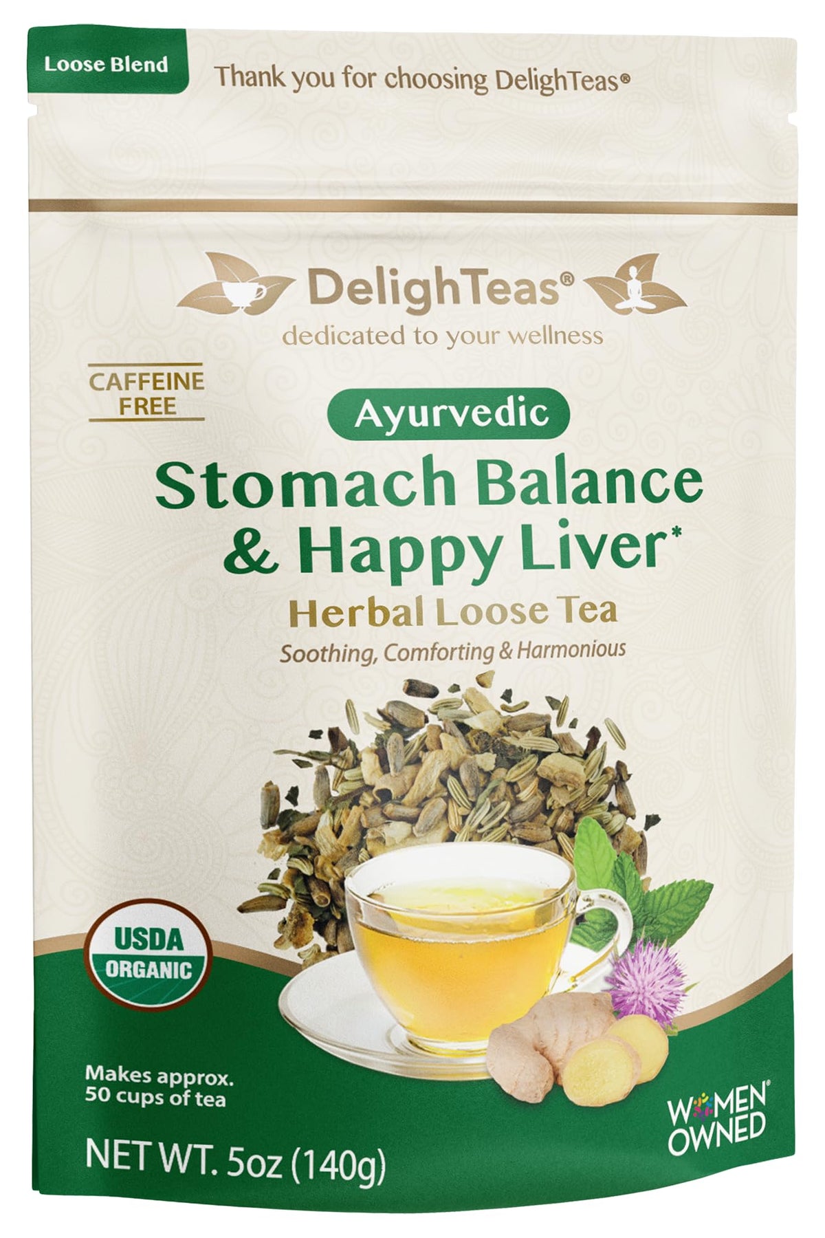 DelighTeas Stomach and Liver Tea loose-leaf blend supporting digestion and balance.