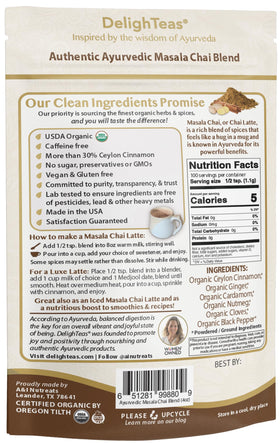 DelighTeas Unsweetened Chai Powder Dispensing Scoop for sugar-free prep