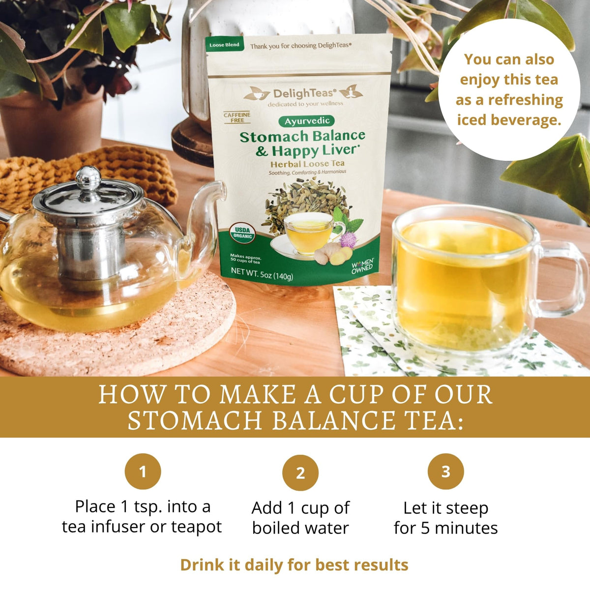 DelighTeas Vegan Caffeine-Free Tea ideal for evenings.