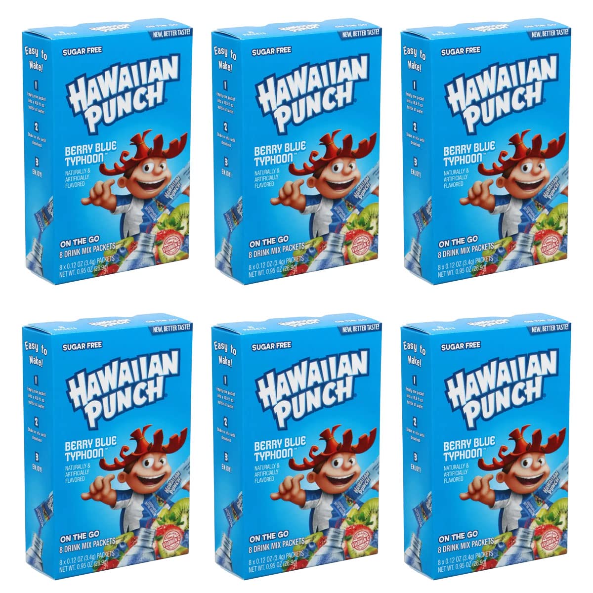 D'Elite Box Hawaiian Punch Berry Blue collection of six 8-count boxes for home or work.