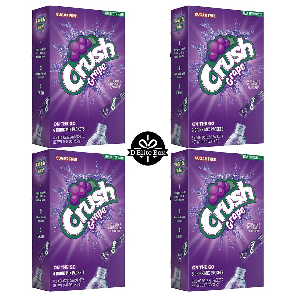 Delite Box Crush Grape boxes show zero sugar and vitamin C for a refreshing break