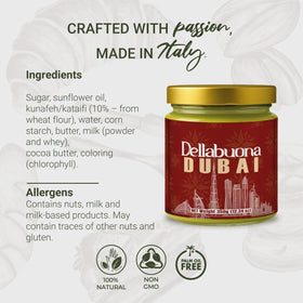 Dellabuona Pistachio Cream with Dubai chocolate filling ready for premium home desserts.