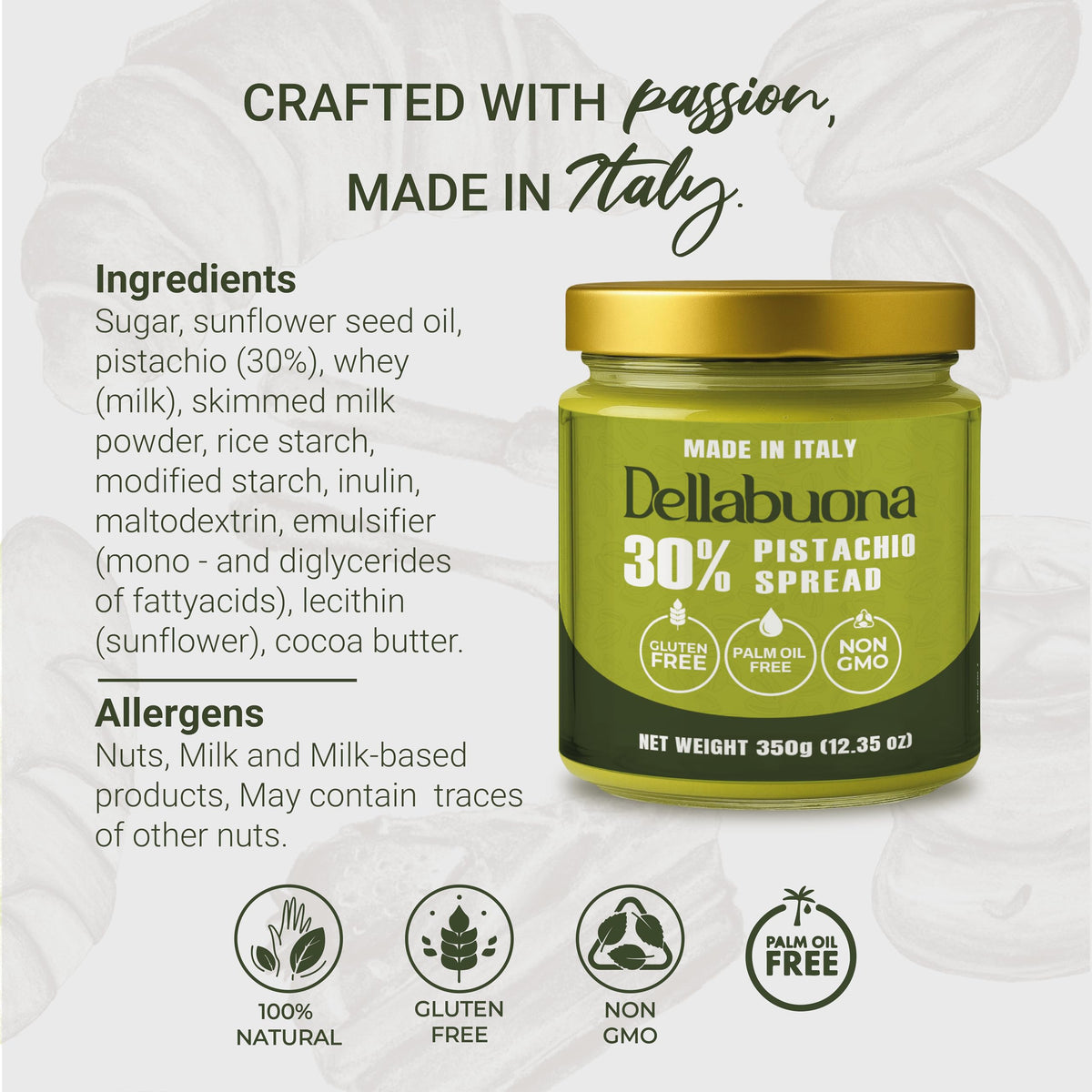 Dellabuona pistachio cream on toast highlighting easy, flavorful spreadability.