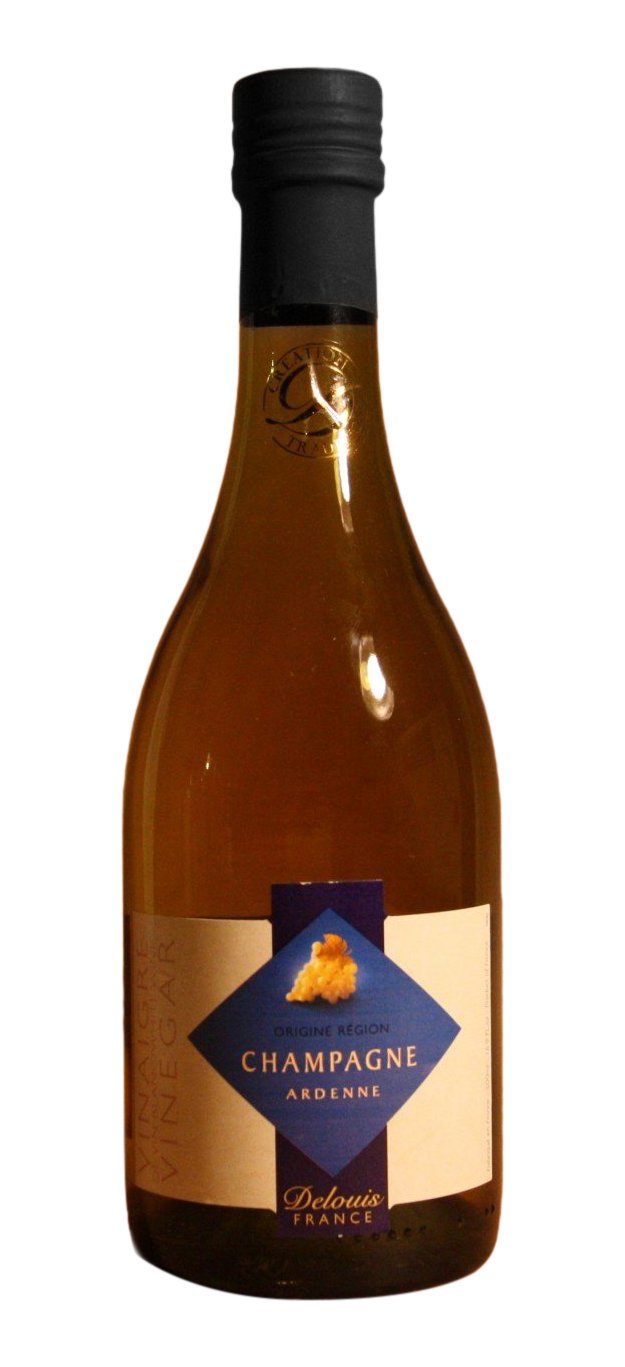 Delouis Champagne Ardenne Vinegar bottle, ideal for seafood and salads with premium flavor.