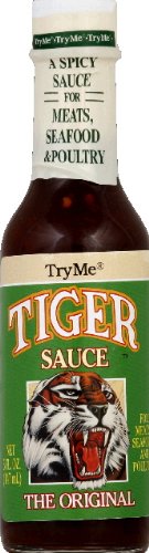 Delsmile Try Me Sauce Tiger 5-ounce bottle, bold sweet heat ideal for meats and sandwiches.