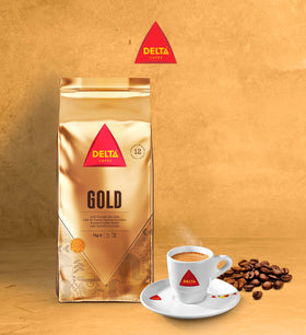 Delta Cafés Gold Arabica-Robusta blend with vibrant aroma and balanced cup.