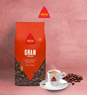 Delta Cafés Gran Espresso crema in cup showing intense espresso.