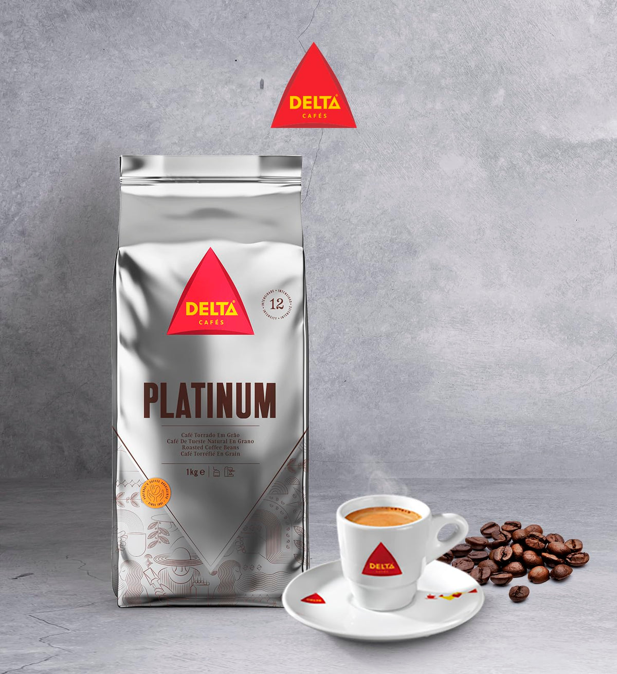 Delta Cafés Platinum origin blend combines Arabica and Robusta for rich crema