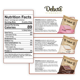 Deluxe & Bla Bla trio of flavors—dark, white, strawberry yogurt—versatile snacks