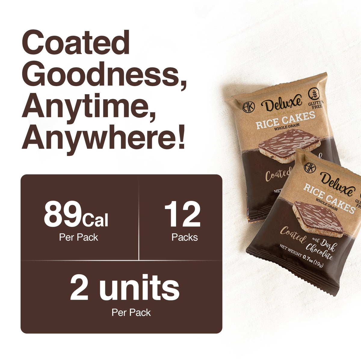 Deluxe & Bla Bla individually wrapped rice cakes, perfect for lunchboxes or gym bags.